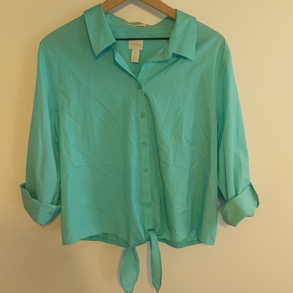 Chico's Blue Tie-Front Button Down - 3